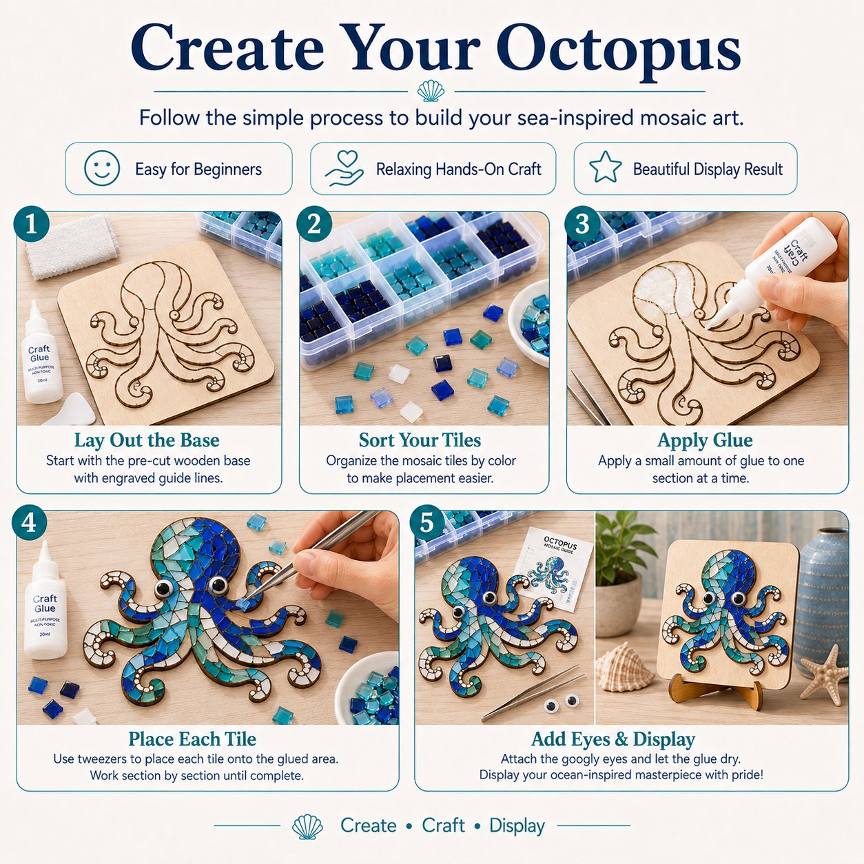 🔥 LAST DAY 59% OFF – 🌊 Octopus Mosaic Kit | Beginner-Friendly DIY Glass Craft with Step-by-Step Instructions