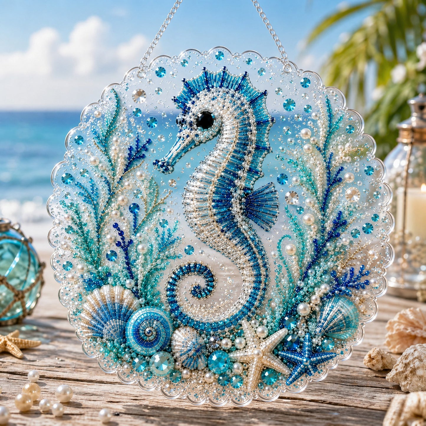 Ocean Pearl Art DIY Hanging Kit 🌊✨ – Calming Beaded Suncatcher Craft for Beach‑Lover Home Décor