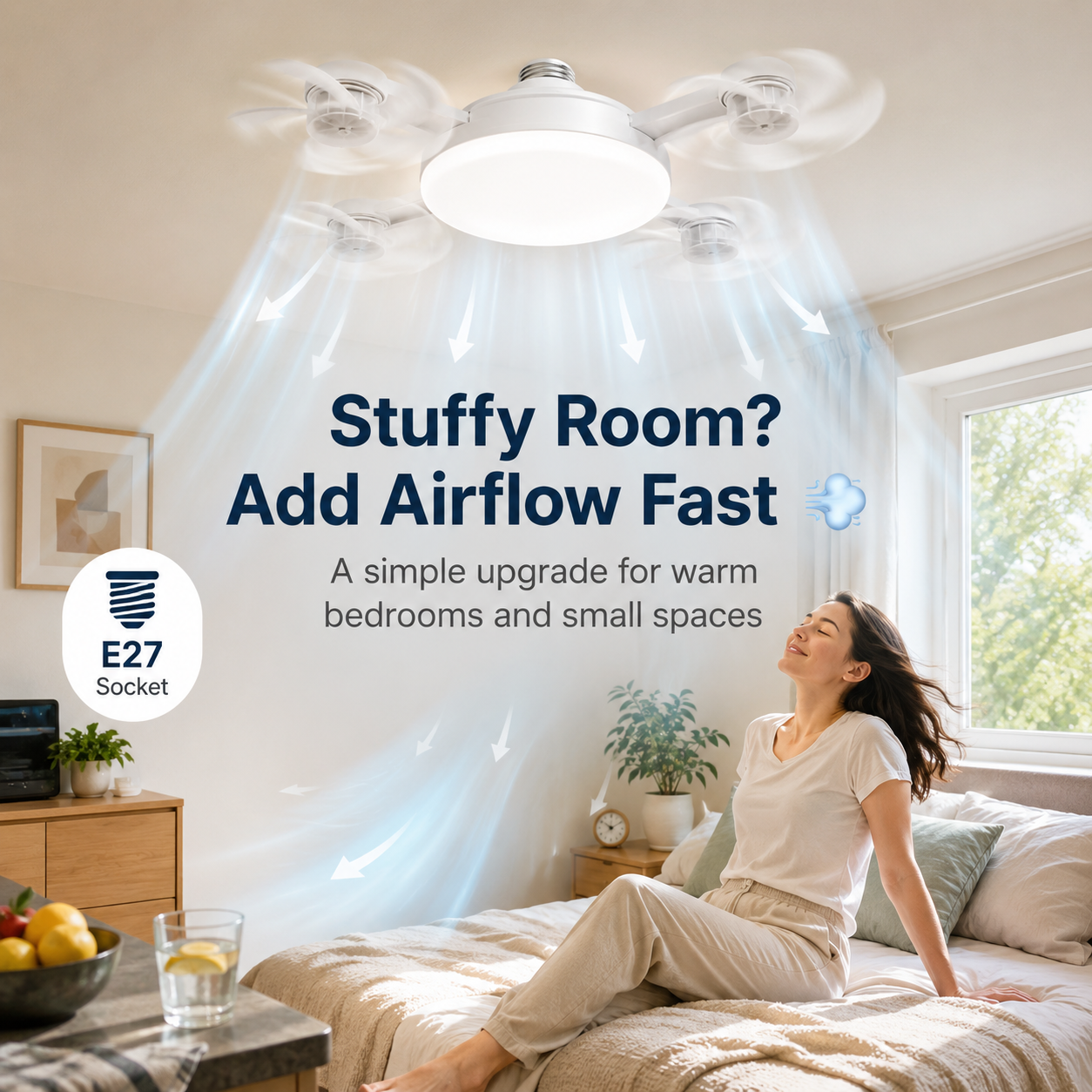 ๐ฅ E27 Screw-In Ceiling Fan Light โ 19.69" LED Cooling Fan with Remote for Hot Rooms