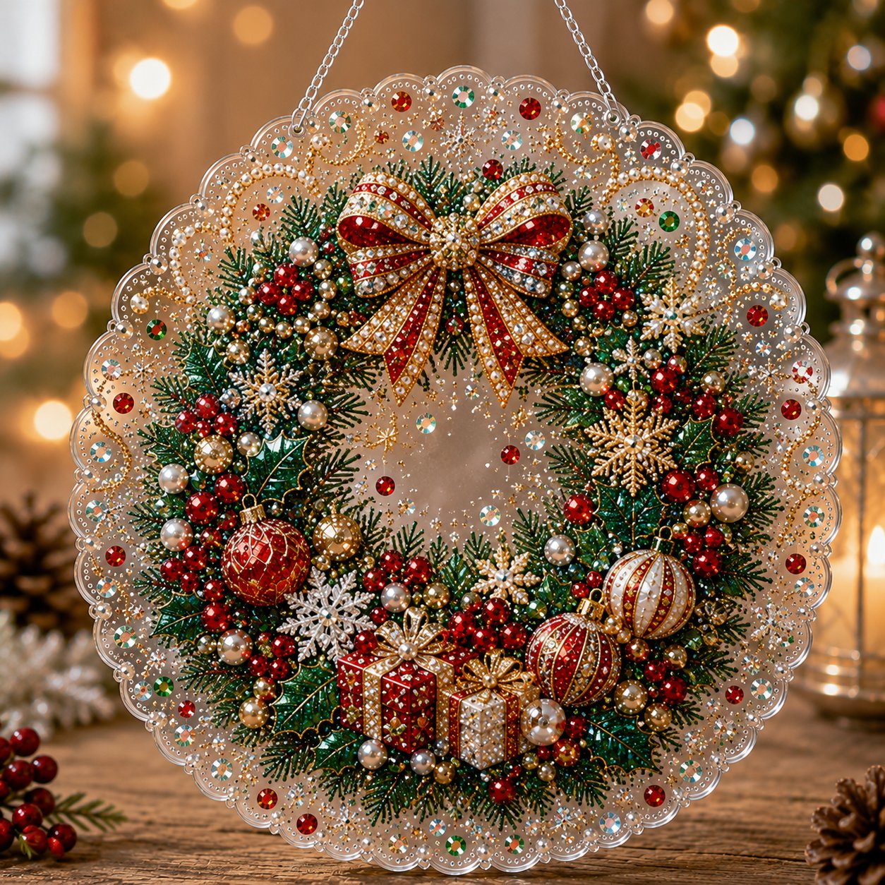 Christmas Pearl Diamond Art Hanging Ornament Kit 🎄✨ – Luxury Flocked Canvas & Non‑Fading Pearl Beads DIY Holiday Décor