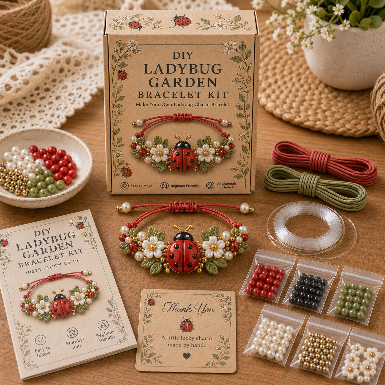 🔥50% Off Last Day - BUY 3 GET 1 FREE-🦋🌼Enchanted Garden Charm Bracelet DIY Kit Series✨🐝🐞