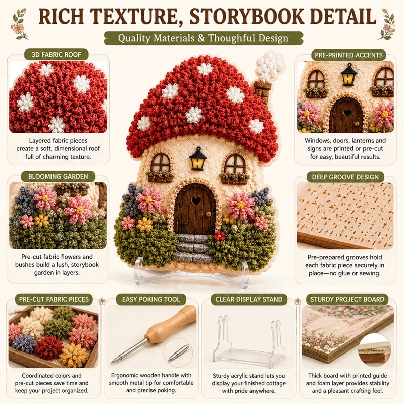 🔥Last Day 49% OFF - ✨🧘Relaxing & Beginner-Friendly-✨Whimsical Village 3D Fabric Poke Art Kit