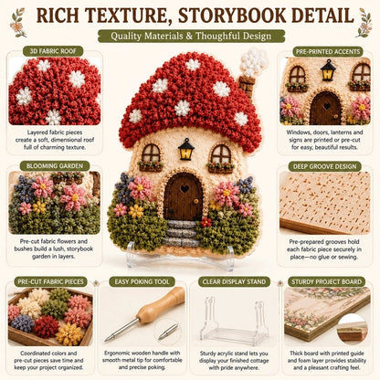 🔥Last Day 49% OFF - ✨🧘Relaxing & Beginner-Friendly-✨Whimsical Village 3D Fabric Poke Art Kit