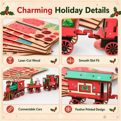 🎄LAST DAY 50% OFF – DIY Christmas Wooden Train Set 3D Assembly Puzzle Kit