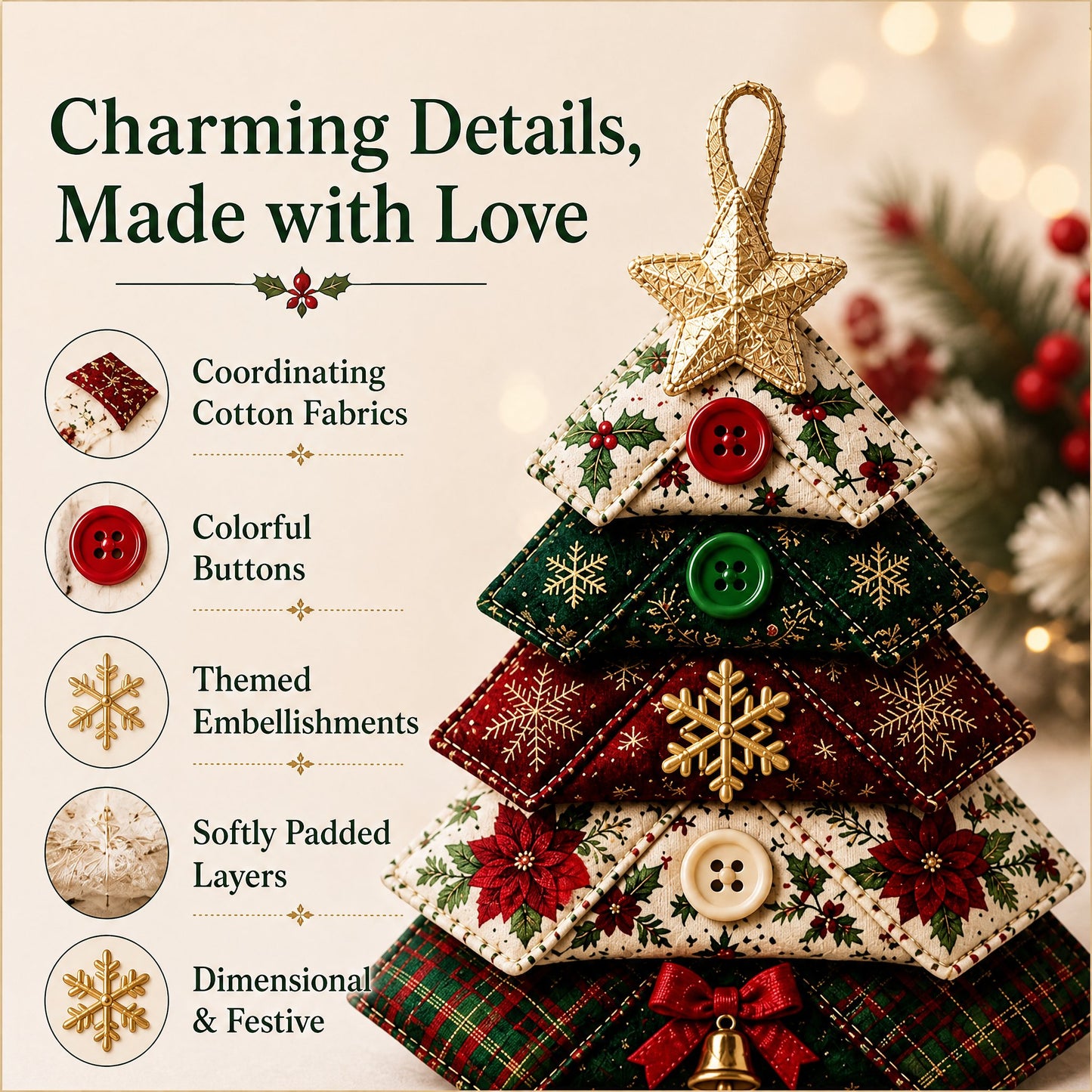 🔥Last Day BUY 2 GET 1 FREE ⭐Layered Fabric Tree Ornament DIY Sewing Kit | Beginner Friendly Handmade Seasonal Decor Gift