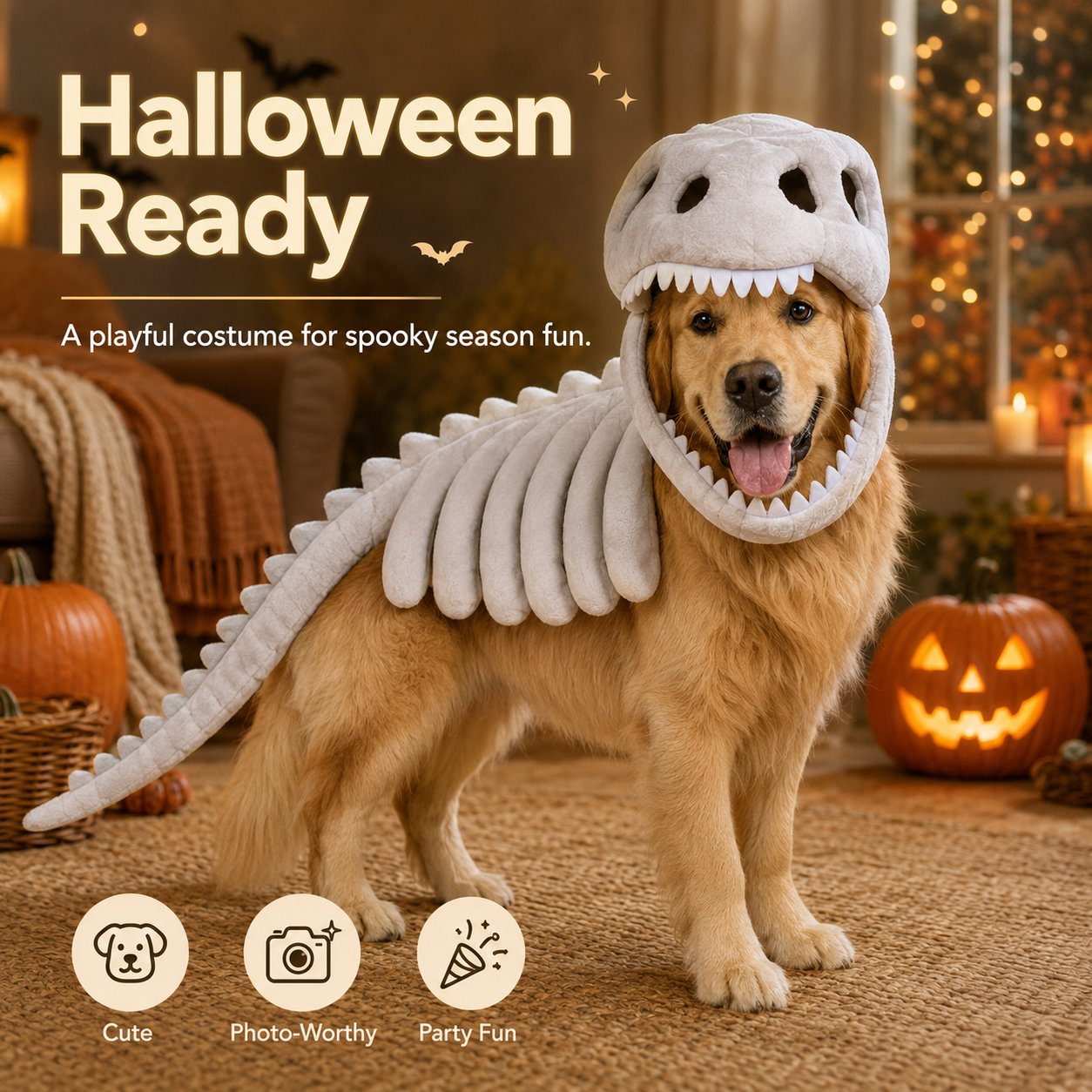 🦖 Halloween Season Sale 50% OFF– Glow-in-the-Dark Dinosaur Skeleton Pet Costume