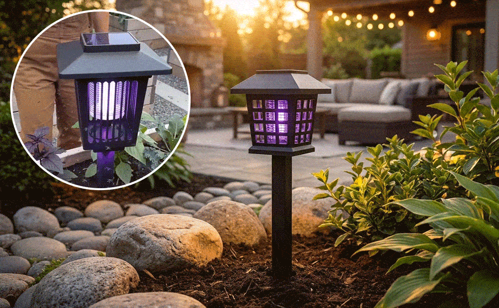 Eco-Friendly - 2-in-1 Flickering Flame - Solar Powered Mosquito Zapper & Garden Stake Light