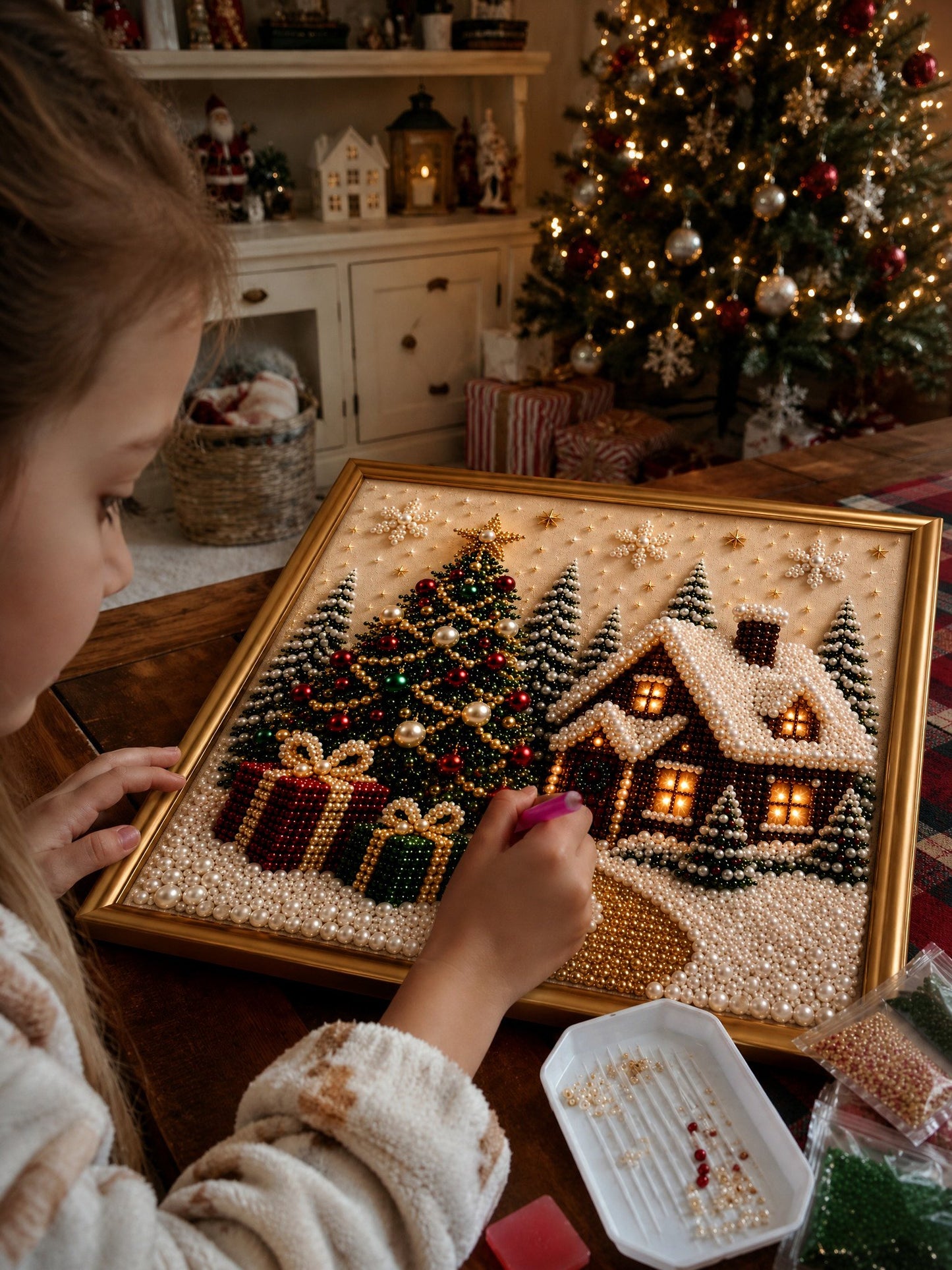 🧘Relaxing & Beginner-Friendly-🎄🎅 Premium 3D Pearl Christmas Wall Art Kit