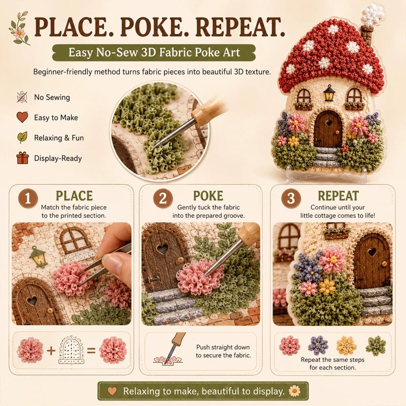🔥Last Day 49% OFF - ✨🧘Relaxing & Beginner-Friendly-✨Whimsical Village 3D Fabric Poke Art Kit