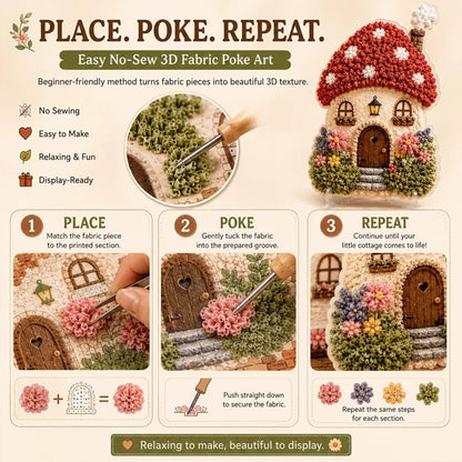 🔥Last Day 49% OFF - ✨🧘Relaxing & Beginner-Friendly-✨Whimsical Village 3D Fabric Poke Art Kit