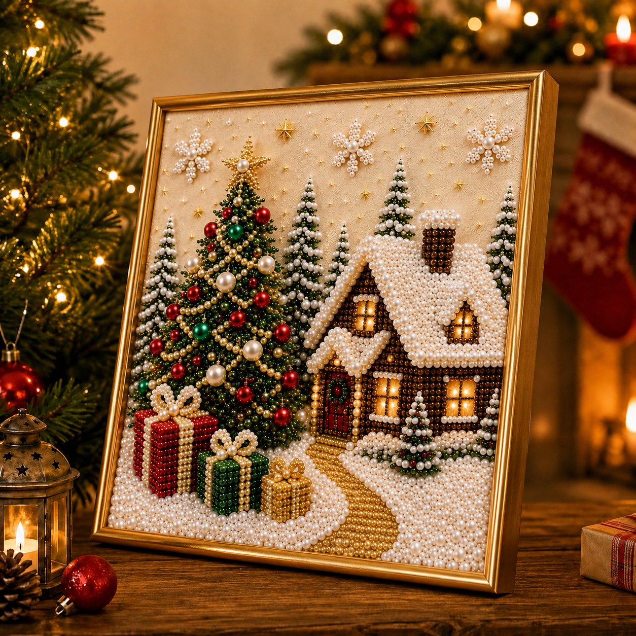 🧘Relaxing & Beginner-Friendly-🎄🎅 Premium 3D Pearl Christmas Wall Art Kit