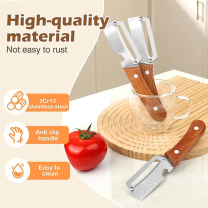 Multi-Functional Vegetable Peeler for Kitchen, Ultra-Sharp Stainless Steel Blade with Wooden Handle and Bottle Opener, For Vegetables or Fruits that Need to Be Peeled