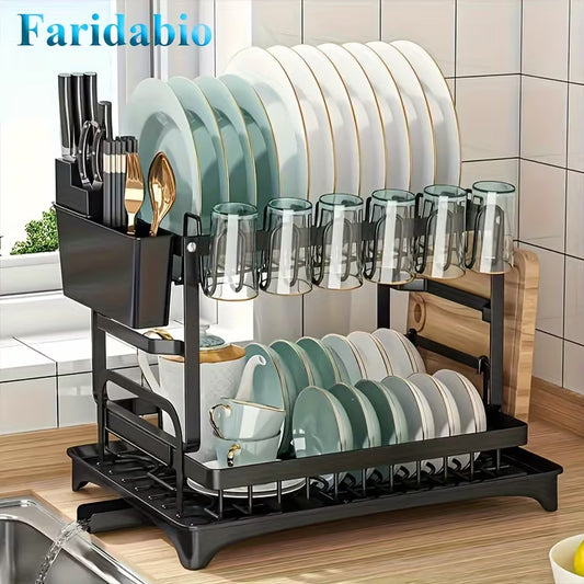 Double-layer large drain rack for kitchen countertop