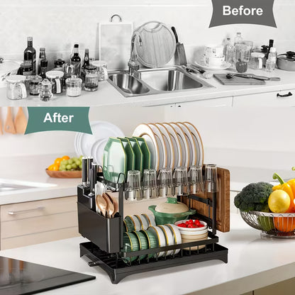 Double-layer large drain rack for kitchen countertop