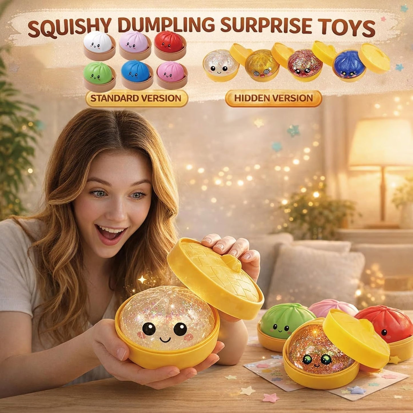 Glitter Dumpling Squishy Steamer Blind Box Surprise Squeeze Fun