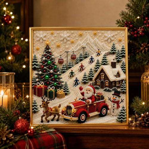 🎄🎅 Premium 3D Pearl Christmas Wall Art Kit | Luxury Flocked Canvas with Scratch-Resistant Non-Fading Pearl Beads DIY Holiday Decor ⛄️❄️