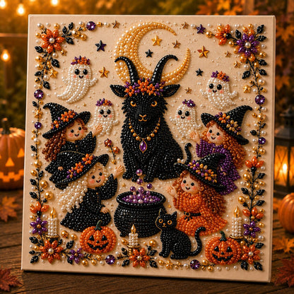 🎃👻 Premium 3D Pearl Halloween Wall Art Kit | Luxury Flocked Canvas with Scratch-Resistant Non-Fading Pearl Beads DIY Spooky Decor – Buy 2 Free Shipping 📦✨