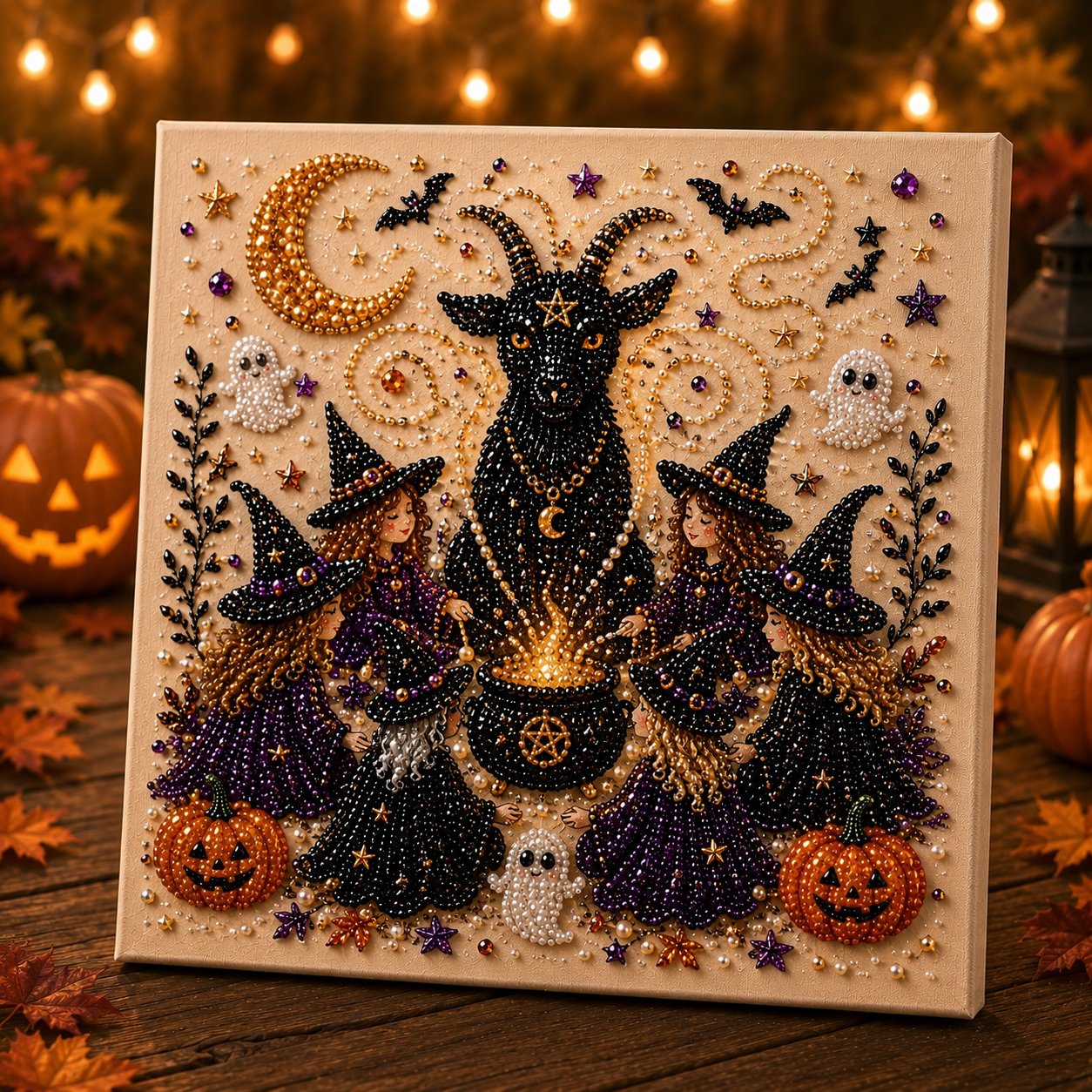 🎃👻 Premium 3D Pearl Halloween Wall Art Kit | Luxury Flocked Canvas with Scratch-Resistant Non-Fading Pearl Beads DIY Spooky Decor – Buy 2 Free Shipping 📦✨