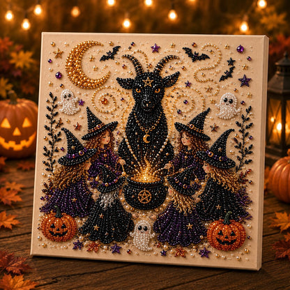 🎃👻 Premium 3D Pearl Halloween Wall Art Kit | Luxury Flocked Canvas with Scratch-Resistant Non-Fading Pearl Beads DIY Spooky Decor – Buy 2 Free Shipping 📦✨