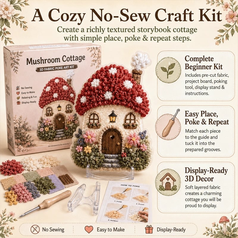 🔥Last Day 49% OFF - ✨🧘Relaxing & Beginner-Friendly-✨Whimsical Village 3D Fabric Poke Art Kit