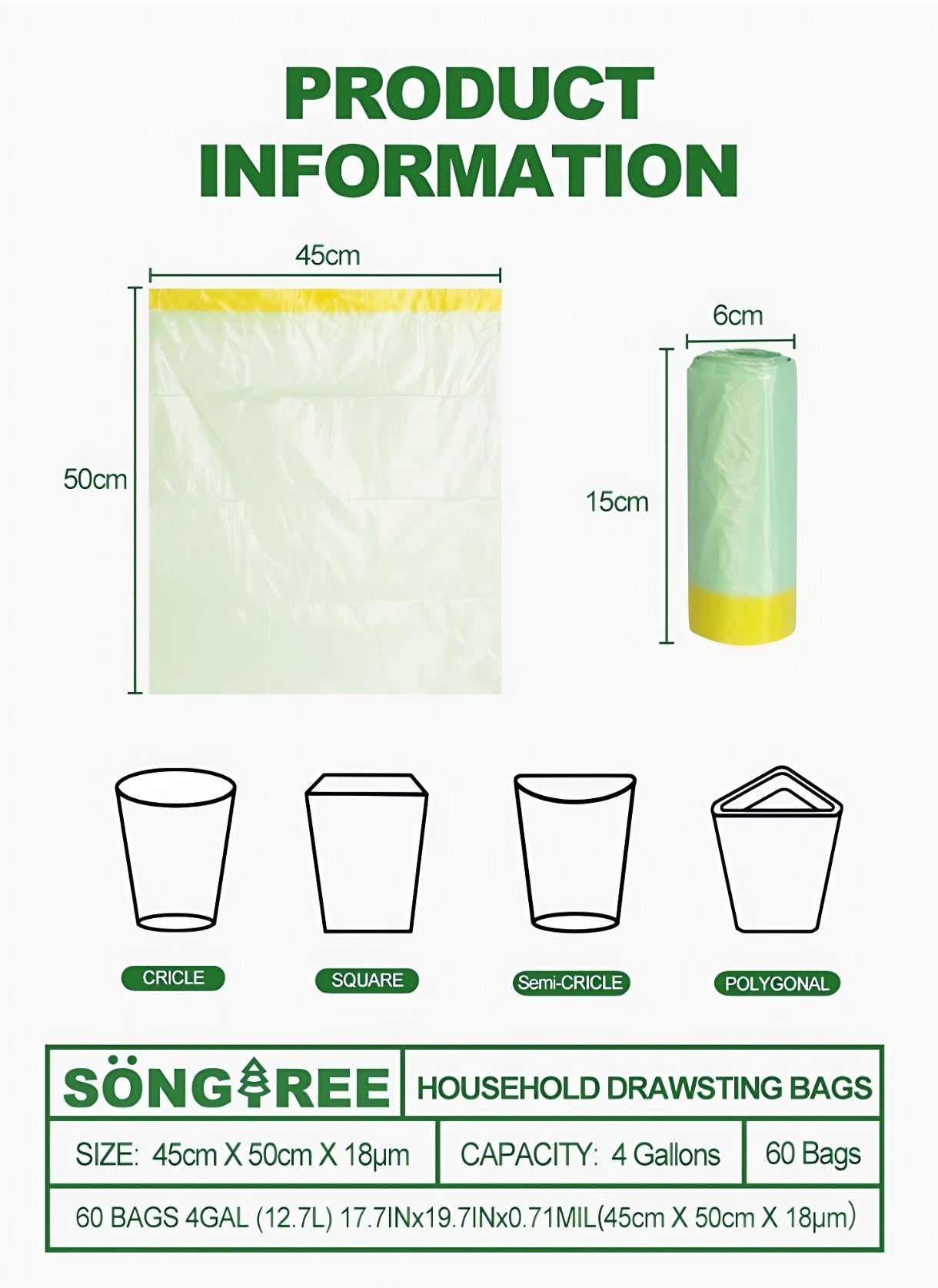 SÖNGREE 4 Gallon Drawstring Trash Bags 60 Count