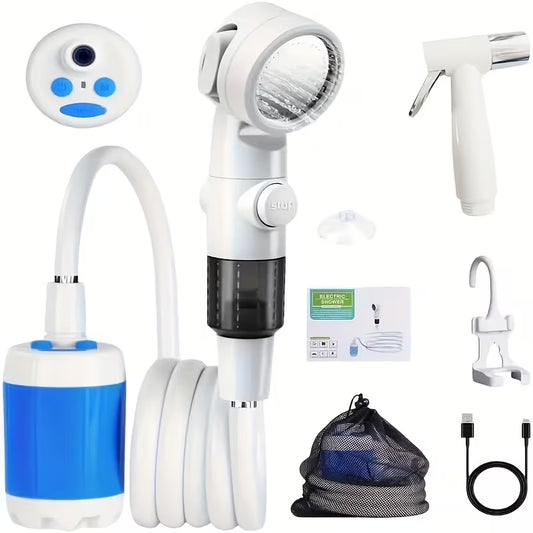 🚿Portable Camping Shower Pump with USB Rechargeable Battery, 3-in-1 Shower Head Sprayer System, 3-in-1 Hose System