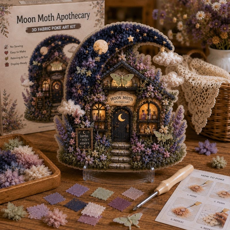 🔥Last Day 49% OFF - ✨🧘Relaxing & Beginner-Friendly-✨Whimsical Village 3D Fabric Poke Art Kit