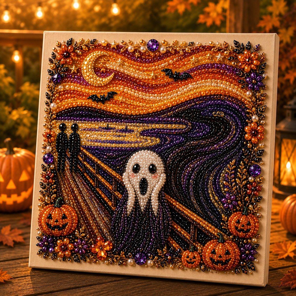 🎃👻 Premium 3D Pearl Halloween Wall Art Kit | Luxury Flocked Canvas with Scratch-Resistant Non-Fading Pearl Beads DIY Spooky Decor – Buy 2 Free Shipping 📦✨