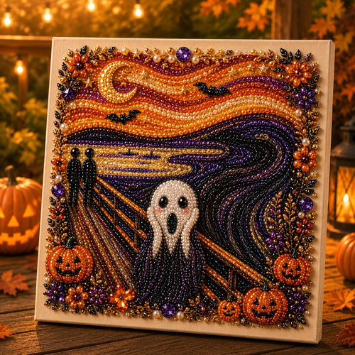 🎃👻 Premium 3D Pearl Halloween Wall Art Kit | Luxury Flocked Canvas with Scratch-Resistant Non-Fading Pearl Beads DIY Spooky Decor – Buy 2 Free Shipping 📦✨