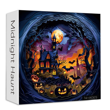 Midnight Haunt Framed Jigsaw Wall Art – Spooky Halloween Puzzle Decor
