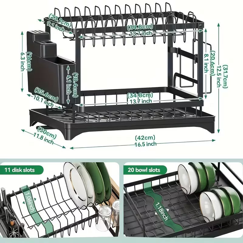 Double-layer large drain rack for kitchen countertop