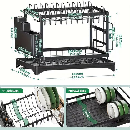 Double-layer large drain rack for kitchen countertop