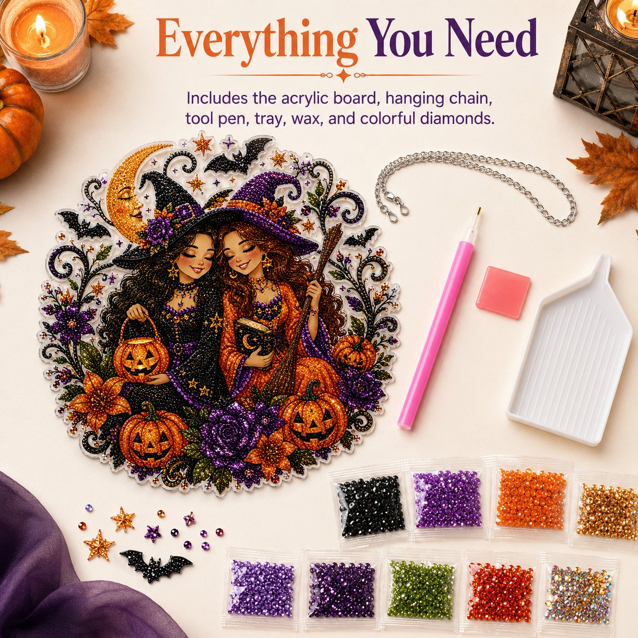 🎃Halloween Witch Friendship Diamond Art Suncatcher Sparkling Window Decor Gift✨🎃✨✨