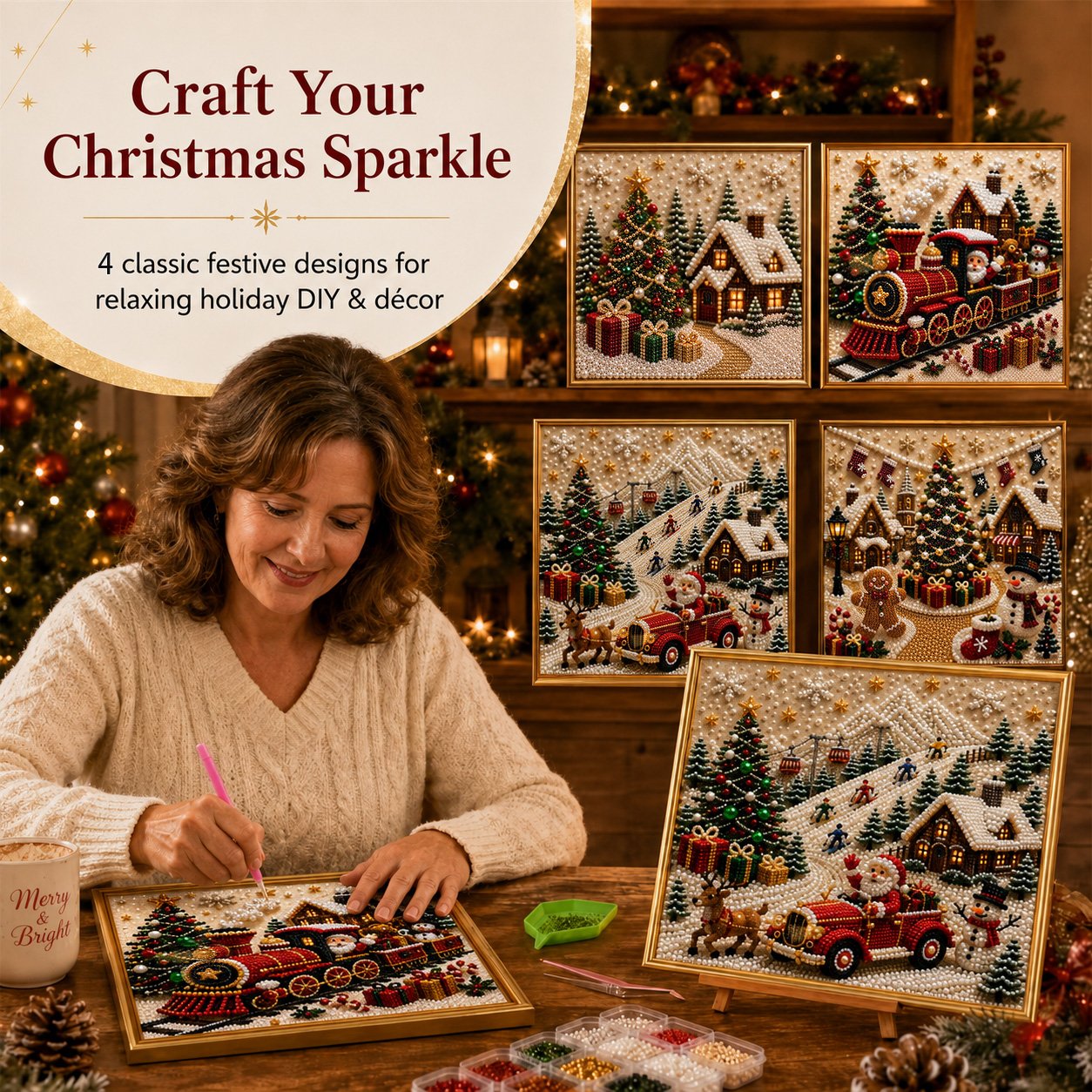 🧘Relaxing & Beginner-Friendly-🎄🎅 Premium 3D Pearl Christmas Wall Art Kit