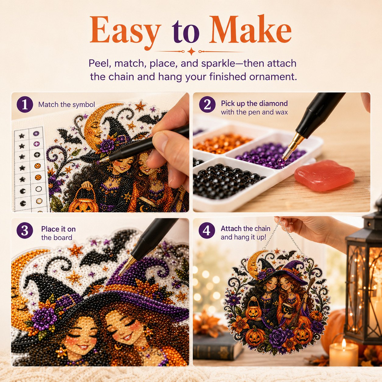 🎃Halloween Witch Friendship Diamond Art Suncatcher Sparkling Window Decor Gift✨🎃✨✨