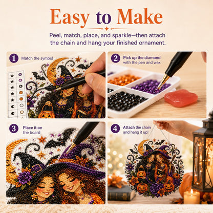 🎃Halloween Witch Friendship Diamond Art Suncatcher Sparkling Window Decor Gift✨🎃✨✨