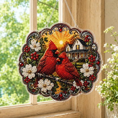 ✨Beginner-Friendly-🐦Cardinals & Sunrise Diamond Art Hanging Ornament Kit