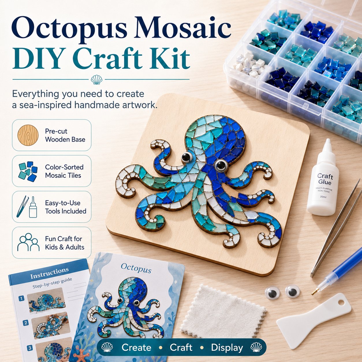 🔥 LAST DAY 59% OFF – 🌊 Octopus Mosaic Kit | Beginner-Friendly DIY Glass Craft with Step-by-Step Instructions