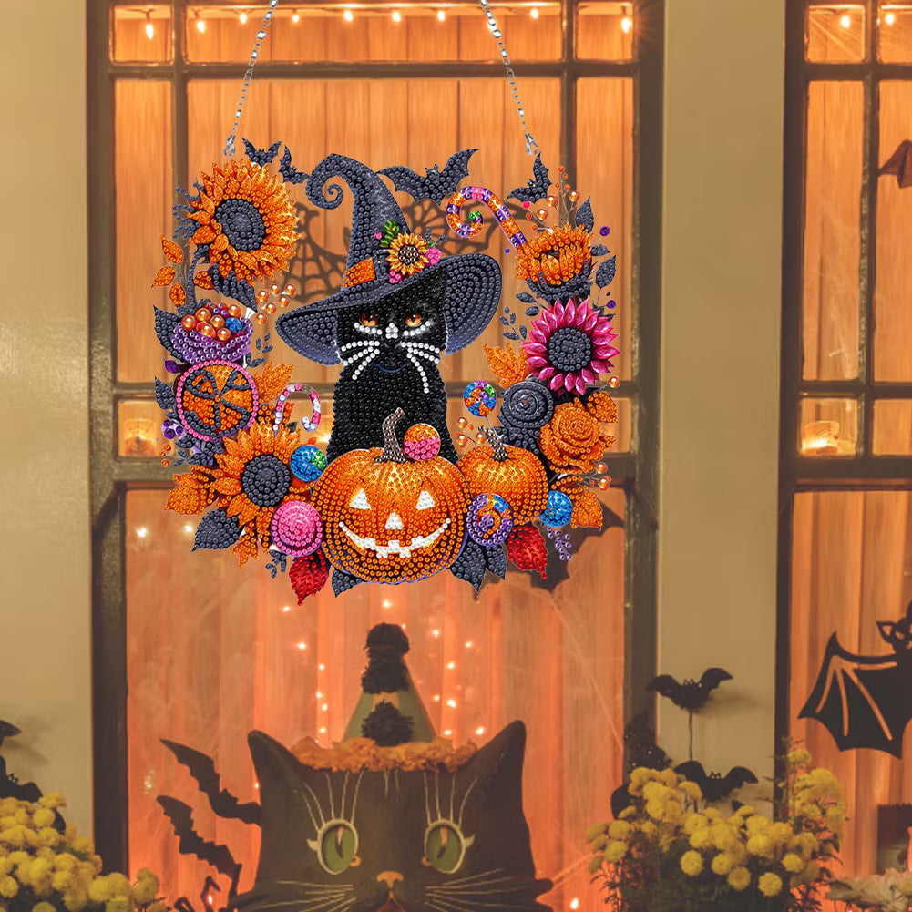 Black Cat Moon Diamond Art Hanging Ornament Kit – Relaxing DIY Halloween Craft 🎃💎 (📦Buy 2 Free Shipping)