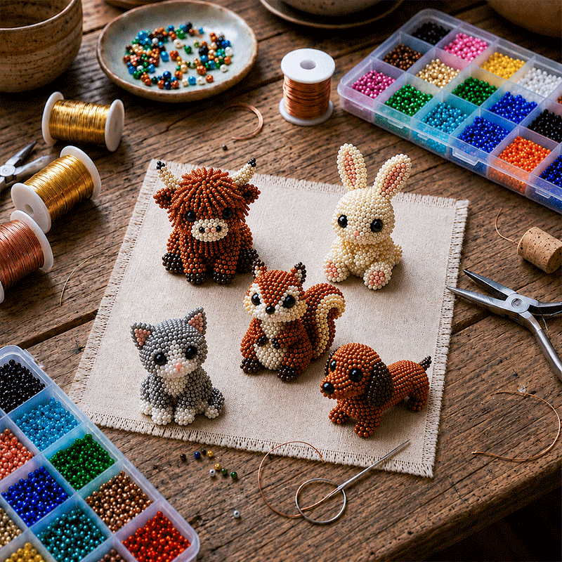 DIY Animal Beading Kit 🐾 – Relaxing Craft Set for Cute Beaded Animal Friends (5 pcs)