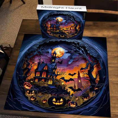 Midnight Haunt Framed Jigsaw Wall Art – Spooky Halloween Puzzle Decor