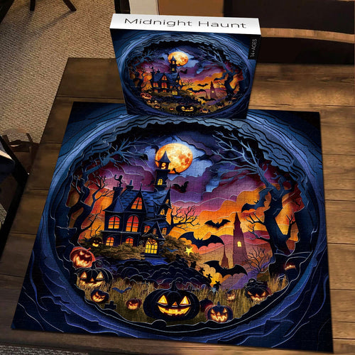 Midnight Haunt Framed Jigsaw Wall Art – Spooky Halloween Puzzle Decor