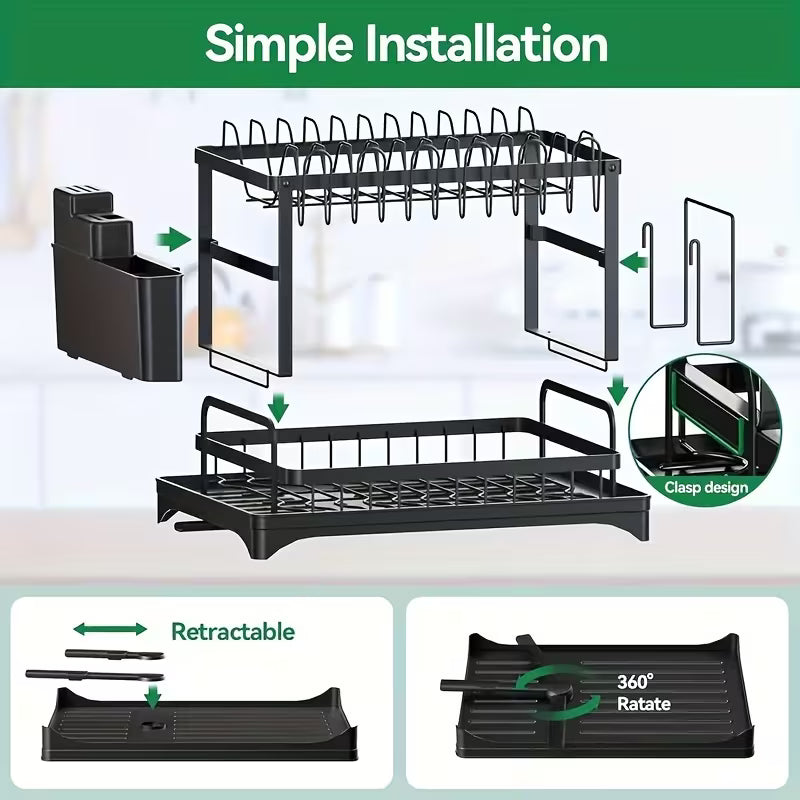 Double-layer large drain rack for kitchen countertop