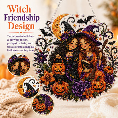 🎃Halloween Witch Friendship Diamond Art Suncatcher Sparkling Window Decor Gift✨🎃✨✨