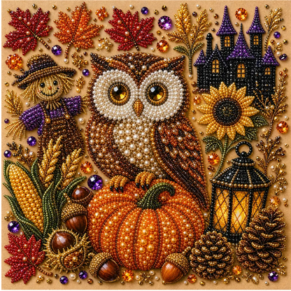 Framed Pumpkin Owl - Pearls Painting Kit DIY Diamond Painting Pearl Dot Crafts 20x20CM