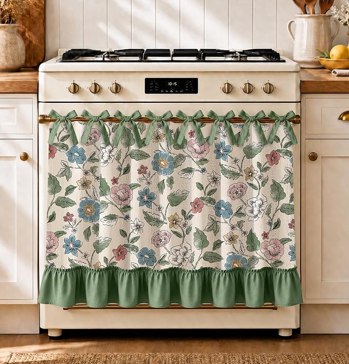 🧺 Handmade Oven Skirts | Farmhouse Kitchen Décor🔒 Heat-Resistant | 🎀 Effortless Install | ✨ Hide Clutter & Elevate Style