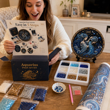 🔥 LAST DAY 49% OFF – ✨ Premium 3D Pearl 12 Zodiac Signs Art Kit | Luxury Flocked Canvas with Scratch-Resistant Non-Fading Pearl Beads DIY Handmade Astrology Decor ♈🌙💎