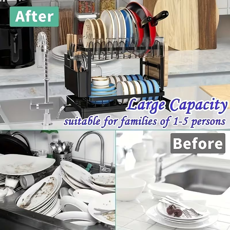 Double-layer large drain rack for kitchen countertop