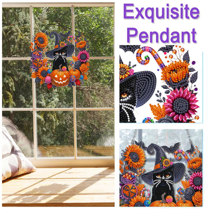 Black Cat Moon Diamond Art Hanging Ornament Kit – Relaxing DIY Halloween Craft 🎃💎 (📦Buy 2 Free Shipping)