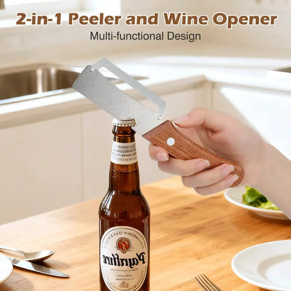 Multi-Functional Vegetable Peeler for Kitchen, Ultra-Sharp Stainless Steel Blade with Wooden Handle and Bottle Opener, For Vegetables or Fruits that Need to Be Peeled